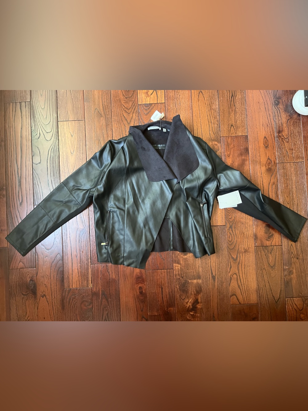 T.J.Maxx Black Faux Leather-Trim Jacket